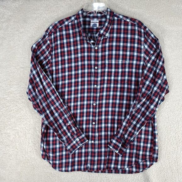 Old Navy Shirt Mens XXL 2Lg  Red Plaid Slim Fit Button Down Long Sleeve - Picture 1 of 13